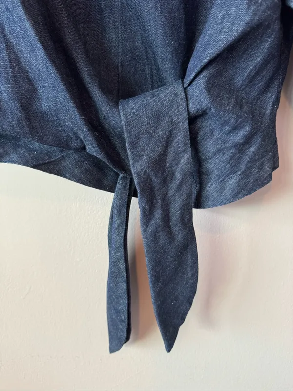 Banana Republic NWT Women’s Denim Cropped Tie Shirt Blouse Size Small - Image 7