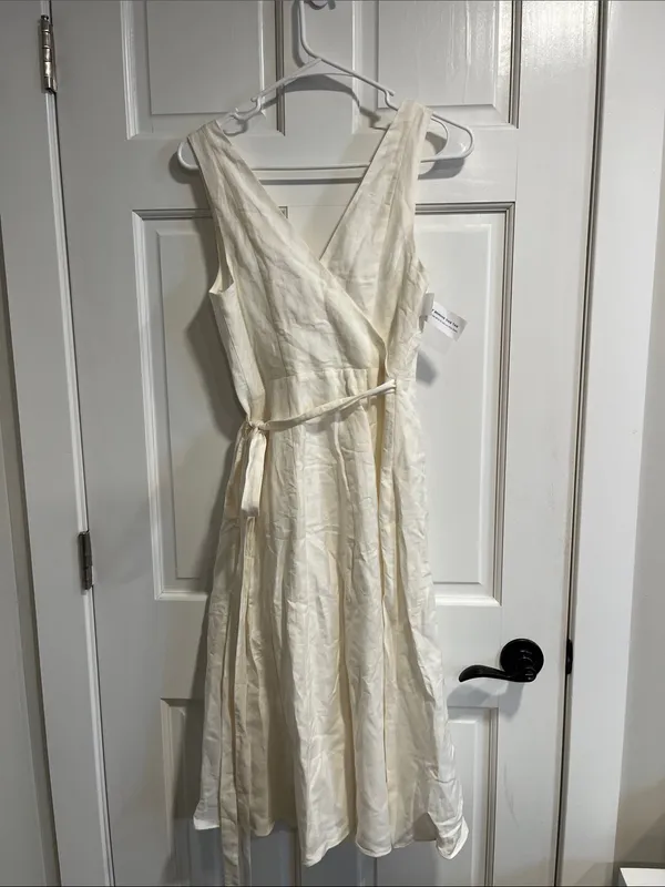 Fame and Partners Linen Blend Wrap Dress in Off White Color US Size 0 NWT - Image 8