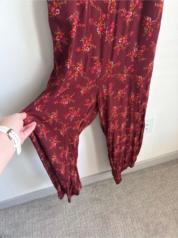 Madewell Apron Bowback Jumpsuit Red Floral Wide Leg Open Back Size 2 - Image 6