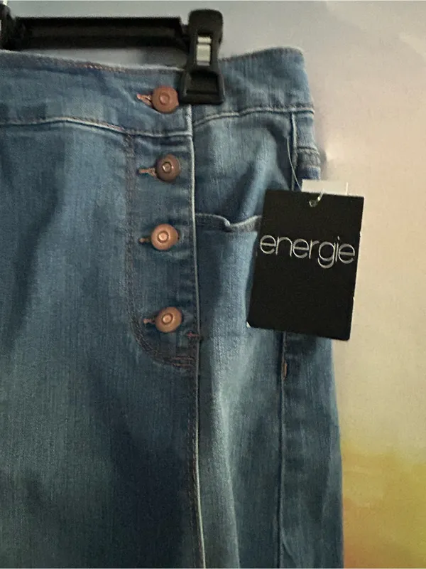 Energie Women's Blue Denim Button-Front Mini Jean Skirt SZ 11 NWT - Image 3