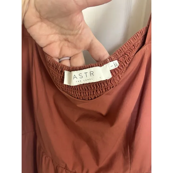 ASTR the Label Poplin Puff Sleeve Tiered Midi Dress L Square Neck Rust Cottage - Image 8