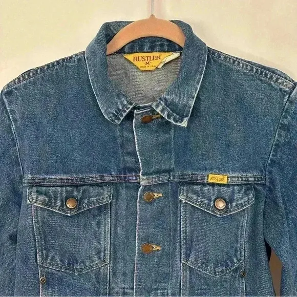 Vintage Rustler Jacket Medium Wash Boxy Crop Denim Trucker Jean Womens‎ Medium - Image 2