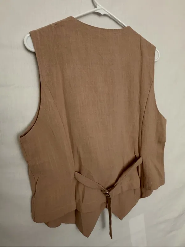 NWT Heipeiwa Women Beige Cotton Linen Button Front Tailored Vest Top Sz L(A858) - Image 8