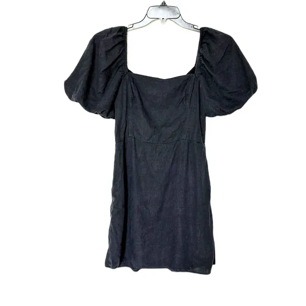 Abercrombie & Fitch Puff Sleeve Linen Mini Dress Square Neck Black M - Image 2
