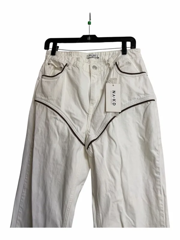 NWT NA-KD White Brown Trim Straight Leg Jeans - Image 4
