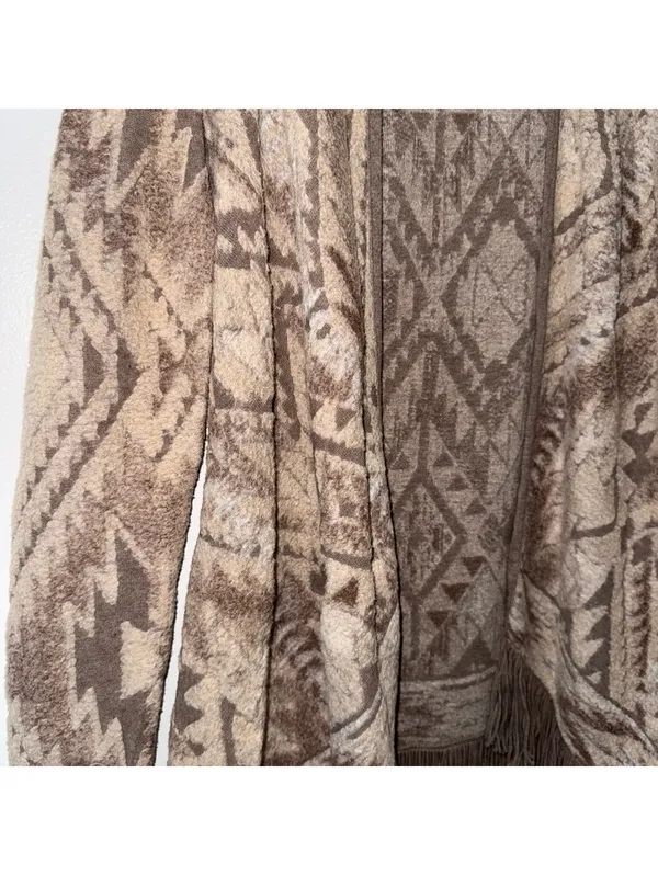 Lucky Neutral Boho Folk Aztec Western Fringe Open Front Cardigan size small - Image 3