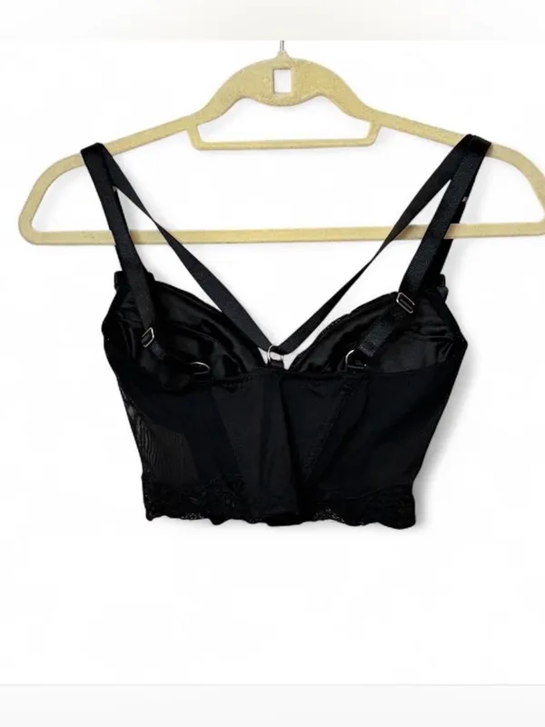 H&M Lace Cropped Corset Bustier Bralette w/Front Closure & Light Boning Sz 34B - Image 5