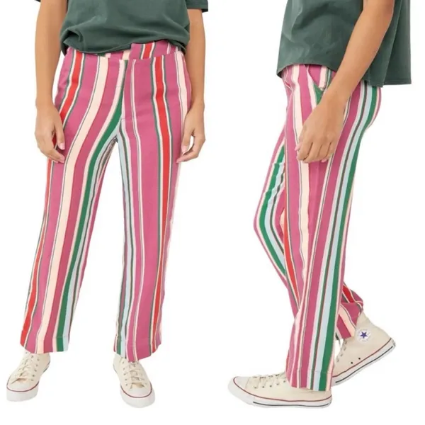 Free People Size 2 Vertical Striped Wide Leg Pants ‎Boho Chic Eclectic Grandpa - Image 2