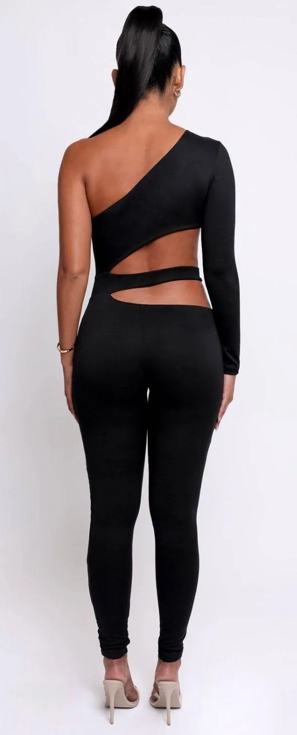 Sexy Asymmetrical Jumpsuit in Black Size M - Image 3