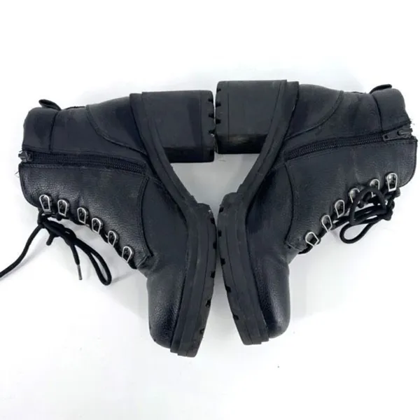 No Boundaries Y2K Black platform block heel boots 90s size‎ 7 moto biker lace up - Image 2