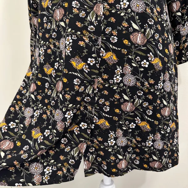 Natural Life Moody Floral Mini Shirt Dress Black Long Sleeve Rayon Cottage Med‎ - Image 4