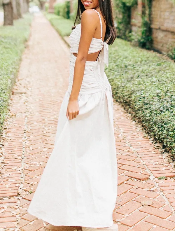 Cream Maxi Dress with Rushed Detailing - Image 2