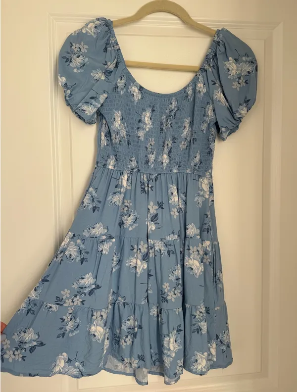 Hollister Blue Floral Puff-Sleeve Mini Dress - Image 6