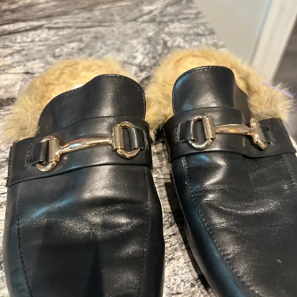 Steve Madden Black and Gold Mules with Horsebit Hardware - Image 2