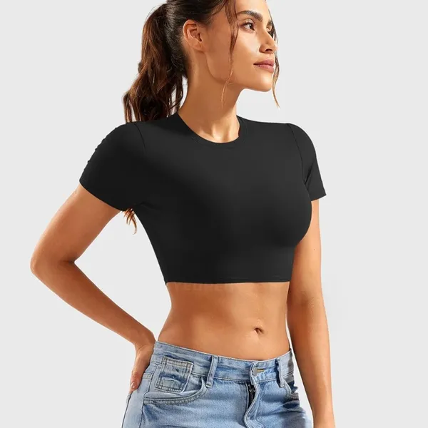 NWOT Short Sleeve Double Lined Crop‎ Top - Sz Small - Image 4
