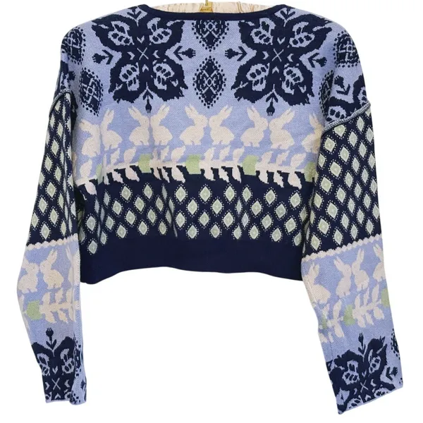 Free People Snow Bunny Knit SET Cardigan & Leggings XS Blue Lounge Nordic Indie - Image 5
