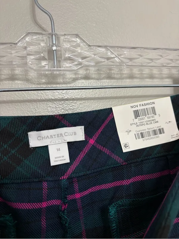 NEW Charter Club Wide Leg Crop Pants in Green, Blue, and Pink Plaid - Size 14 - Image 6