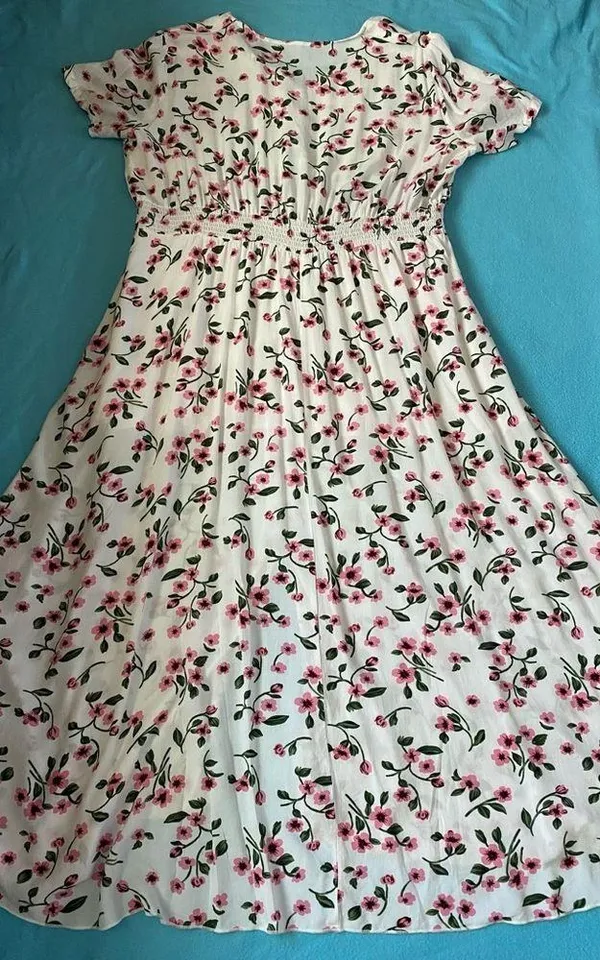 BEACH PARTY floral maxi dress smocked stretchy waist tassel strings size XXL - Image 4
