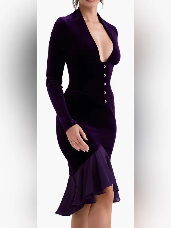 NEW House Of CB Dahna Corset Long Sleeve Purple Velvet Dress Sz XS - Image 3