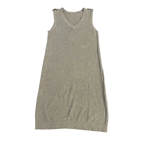 J Jill Linen Organic Cotton V-Neck Midi Dress Brown Sleeveless Epaulet - Image 2