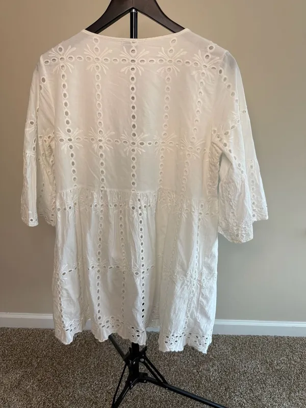 CAL STYLE White‎ Eyelet Embroidered Tiered Mini Dress - Image 2