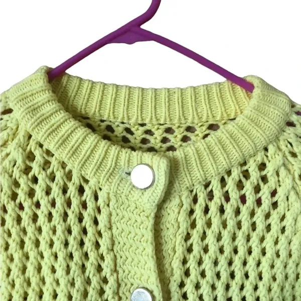 Vintage Authentic 60s 70s yellow cardigan Crochet Sweater Grandmacore Twee - Image 8