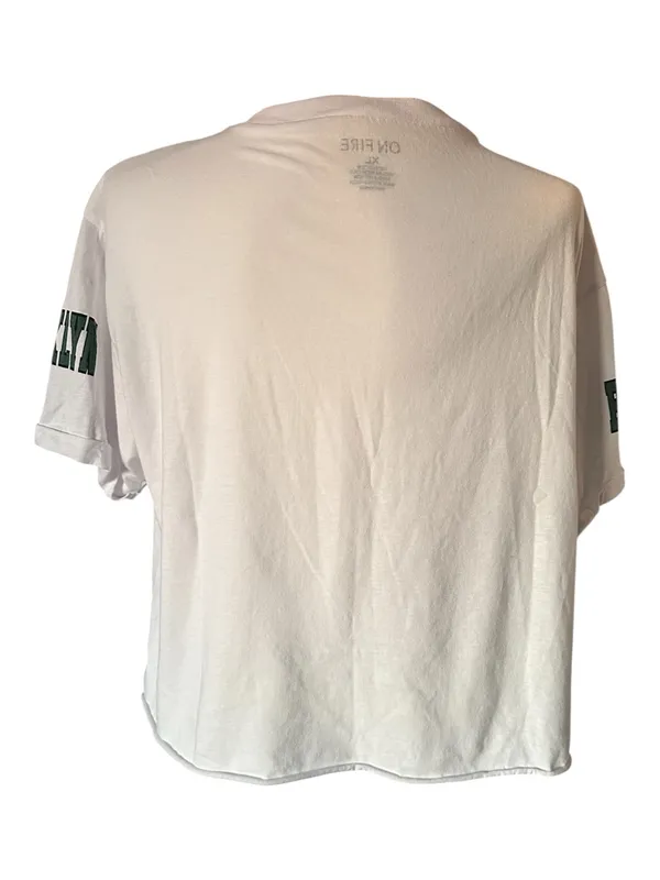 On Fire White Cropped Green 'BROOKLYN' Graphic Print Tee Shirt Xl - Image 3