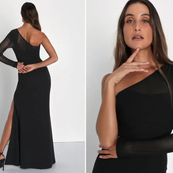 LULU's Prom Wedding Sexy Chic Modern Minimalistic Chic One Shoulder Maxi Dress - Image 5