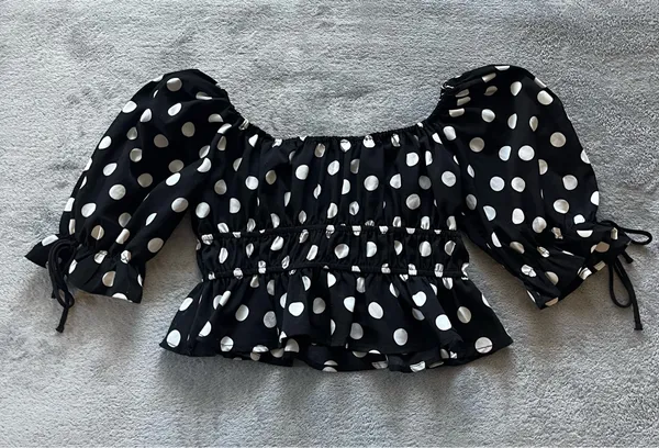 2Bella Polka Dot Blouse with Puff Sleeves Black - Image 4