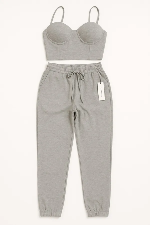 Grey 2-piece sweatpants and bra set - Image 3