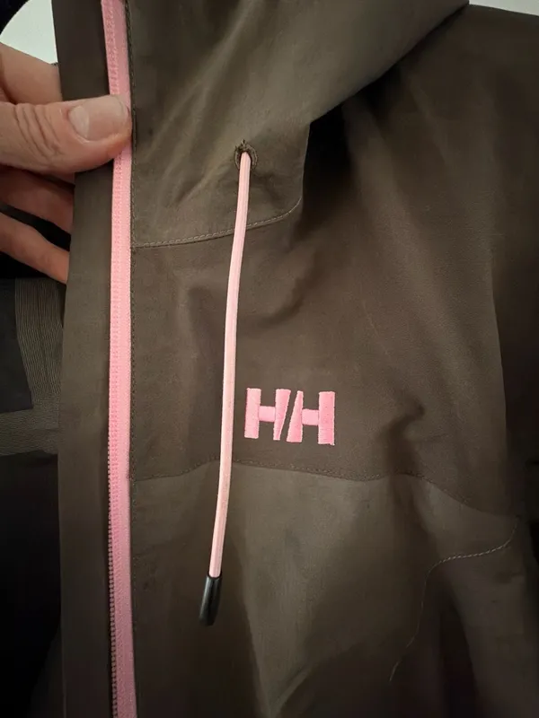 Brown & Pink Hooded Rain Jacket Size M Waterproof Shell Helly Hansen Ekolou - Image 3