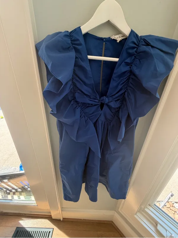 Anthropologie Blue Tassel Ruffled Waistless Mini Dress - Image 5