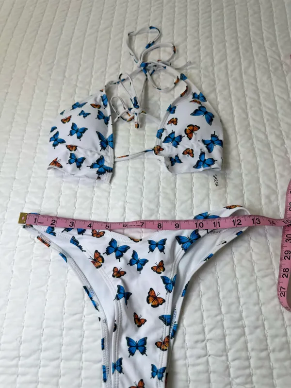 SHEIN White Bikini Set of Two with Blue & Orange Butterfly Print Size S - Image 3