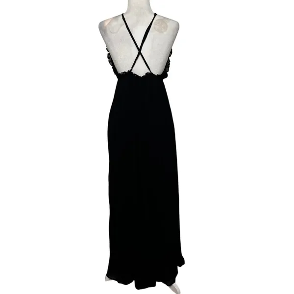 Reformation Black Halter Maxi Dress Open Back Ruffle Minimalist 90s Core Small - Image 4