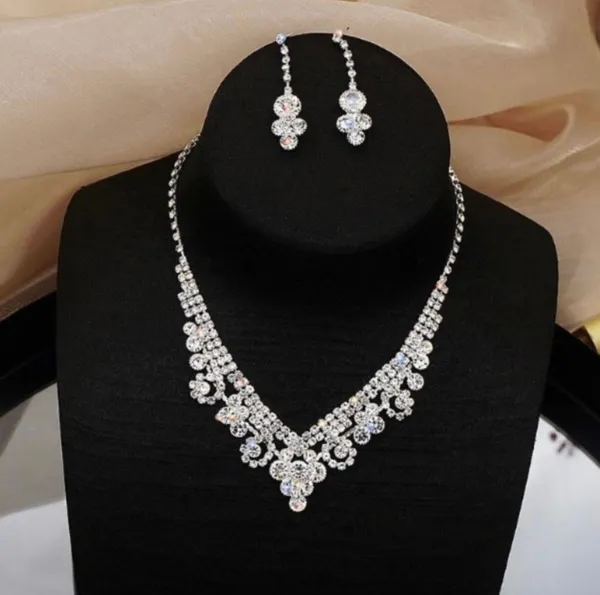 Bridal Wedding Jewelry Set Crystal Bridesmaid Party Necklace Drop Earrings - Image 3