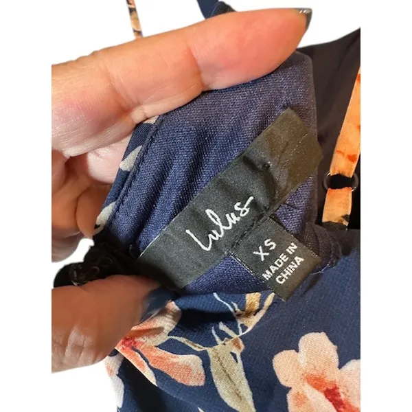 Lulus Navy Blue Pink Floral Asymmetrical High Low Dress Woman Sz XS - Image 11