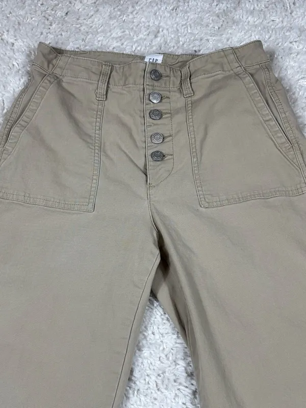 GAP High Rise Wide Leg Khaki Pants Size 4 Button Fly Stretch - Image 2
