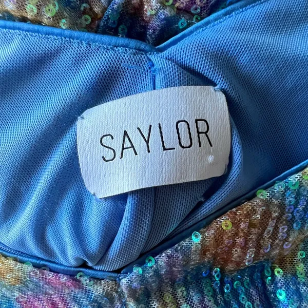 SAYLOR Multicolour Sequin Ruched Bodycon Dress Small Long Sleeve Mini - Image 12