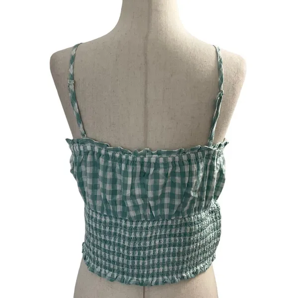 American Eagle Outfitters Medium Check Blue Crop Top Smocked NWT | 5-247 - Image 4