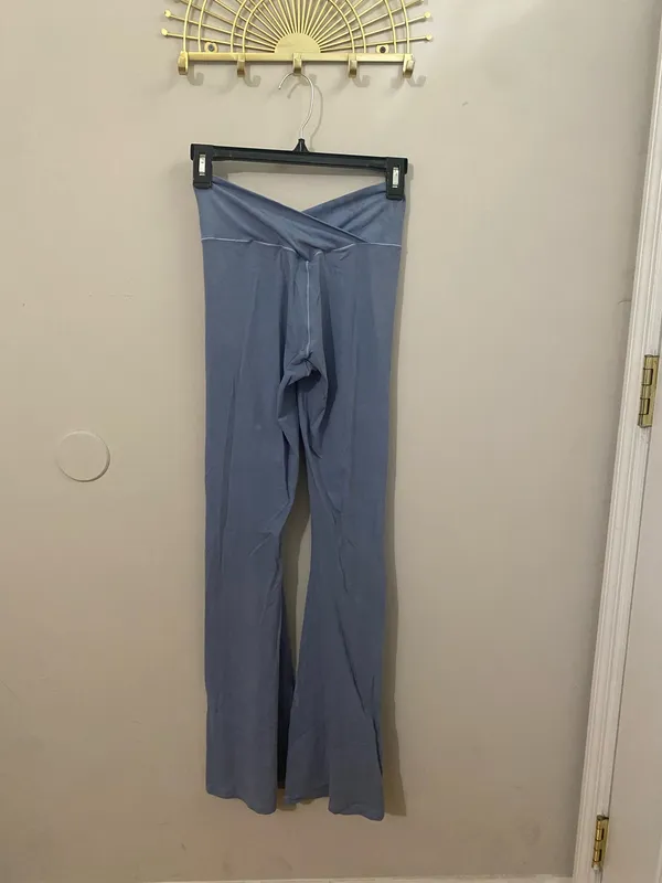 aerie OFFLINE Real Me Fold-Over Wide Leg Pants in Slate Blue - Image 2