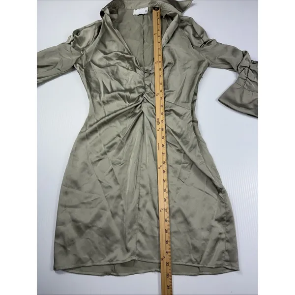 ASOS DESIGN satin mini skirt dress with ruched detail in Green Size‎ 6 - Image 4