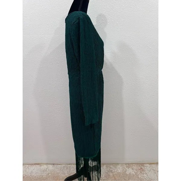 Women's Fringe Wrap Ruched V Neck Long Sleeve Solid Bodycon Party Maxi Dress siz - Image 7