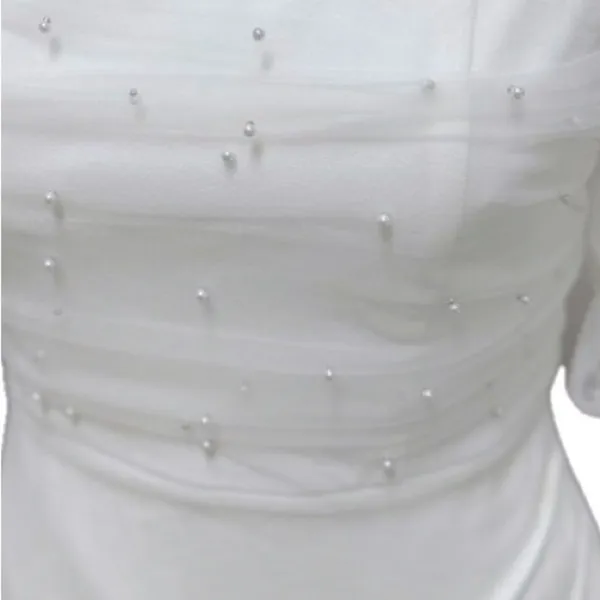 LULU's Wedding Bridal Elegant Sexy Pearl Accent Off the Shoulder Gown NWOT - Image 4