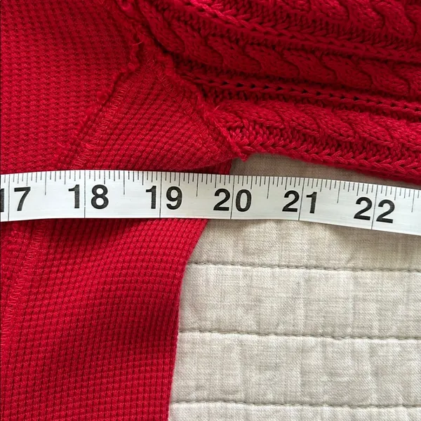 Lucky brand Textured Mixed cable knit Sleeve Henley cotton red M oversized boho​ - Image 10