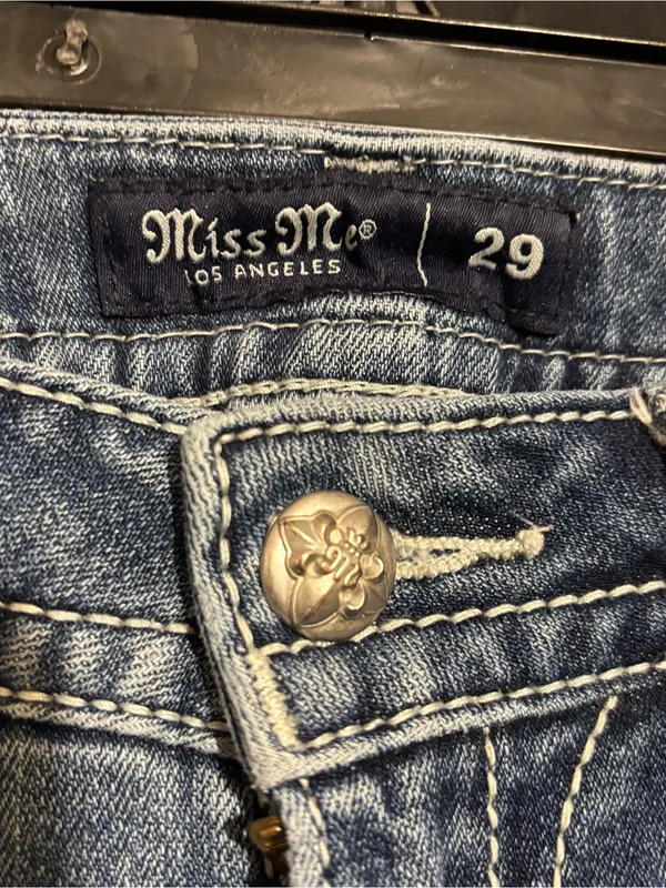 Miss Me Blue Denim Bootcut Jeans size 29 with Embroidered Cross & Wing Pockets - Image 7