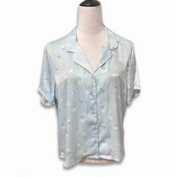 Abound Satin Floral Print Pajama Shirt M NWT Button Front Sleepwear Comfortable - Image 2