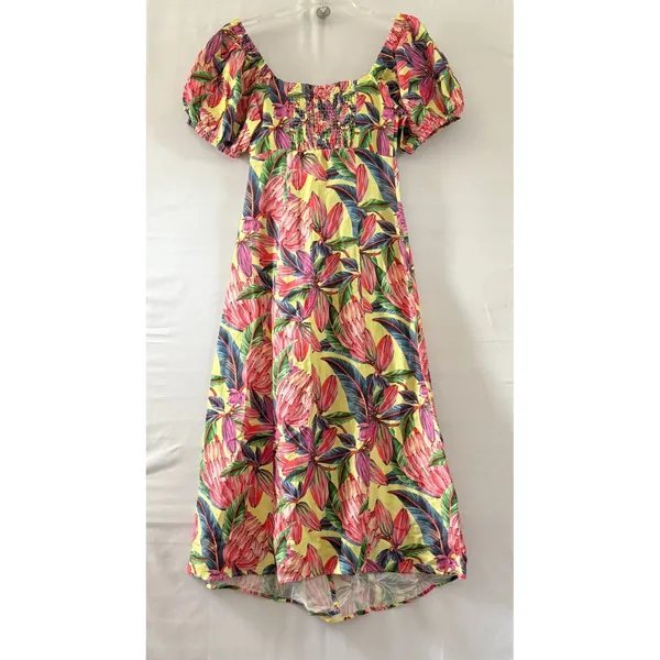 Farm Rio for Anthropologie Tropical Floral Smocked Linen Midi Dress XS - Image 2