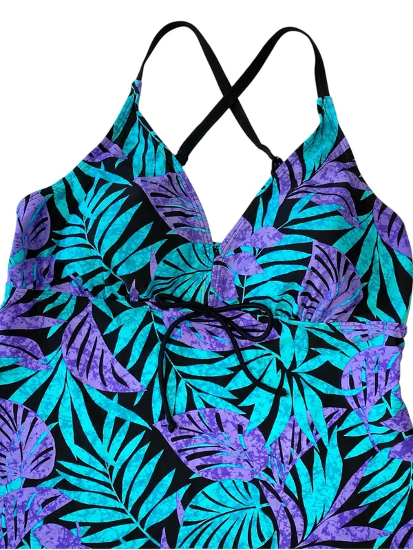 OCEAN DREAMS Tropical Tankini Top Blue Size 14 - Image 3