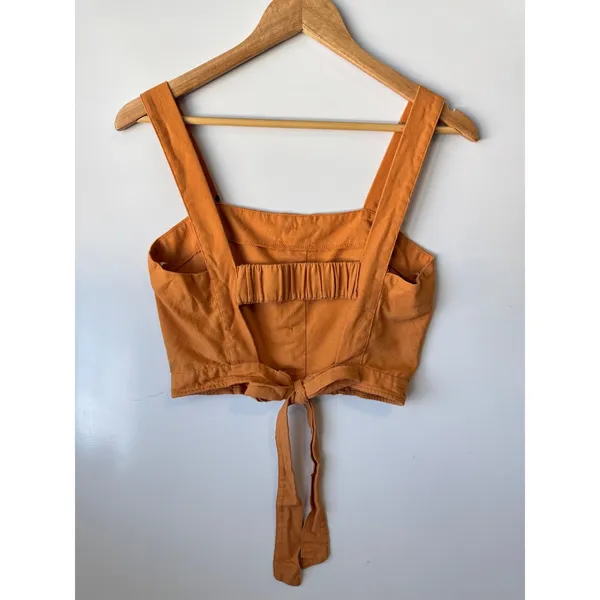 Papaya Crop Top Button Front Tie Back Sleeveless Blouse Orange Size M‎ - Image 2
