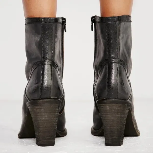 Free People Winding Road Heel Distressed Leather Ankle Boots Black/Grey Size 8 - Image 3